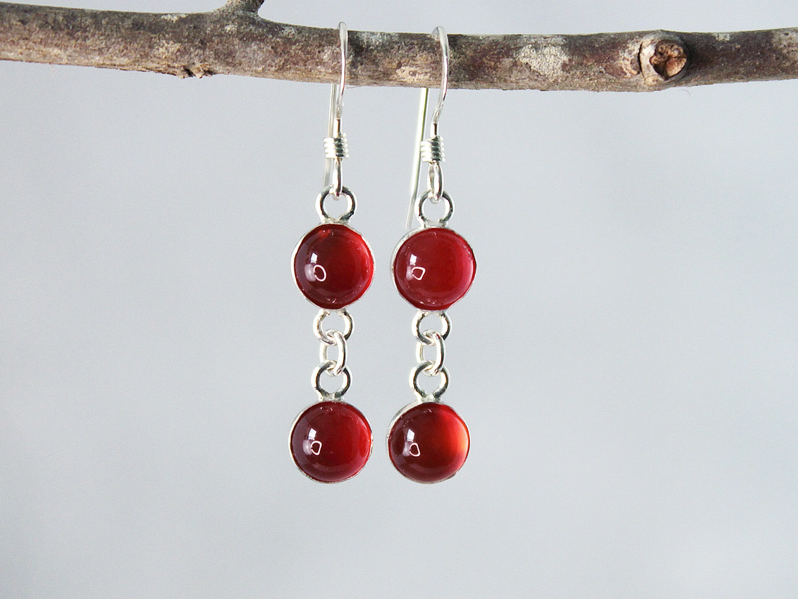 Petite Sterling Silver Two-Stone Carnelian Earrings - Spiritual Courage