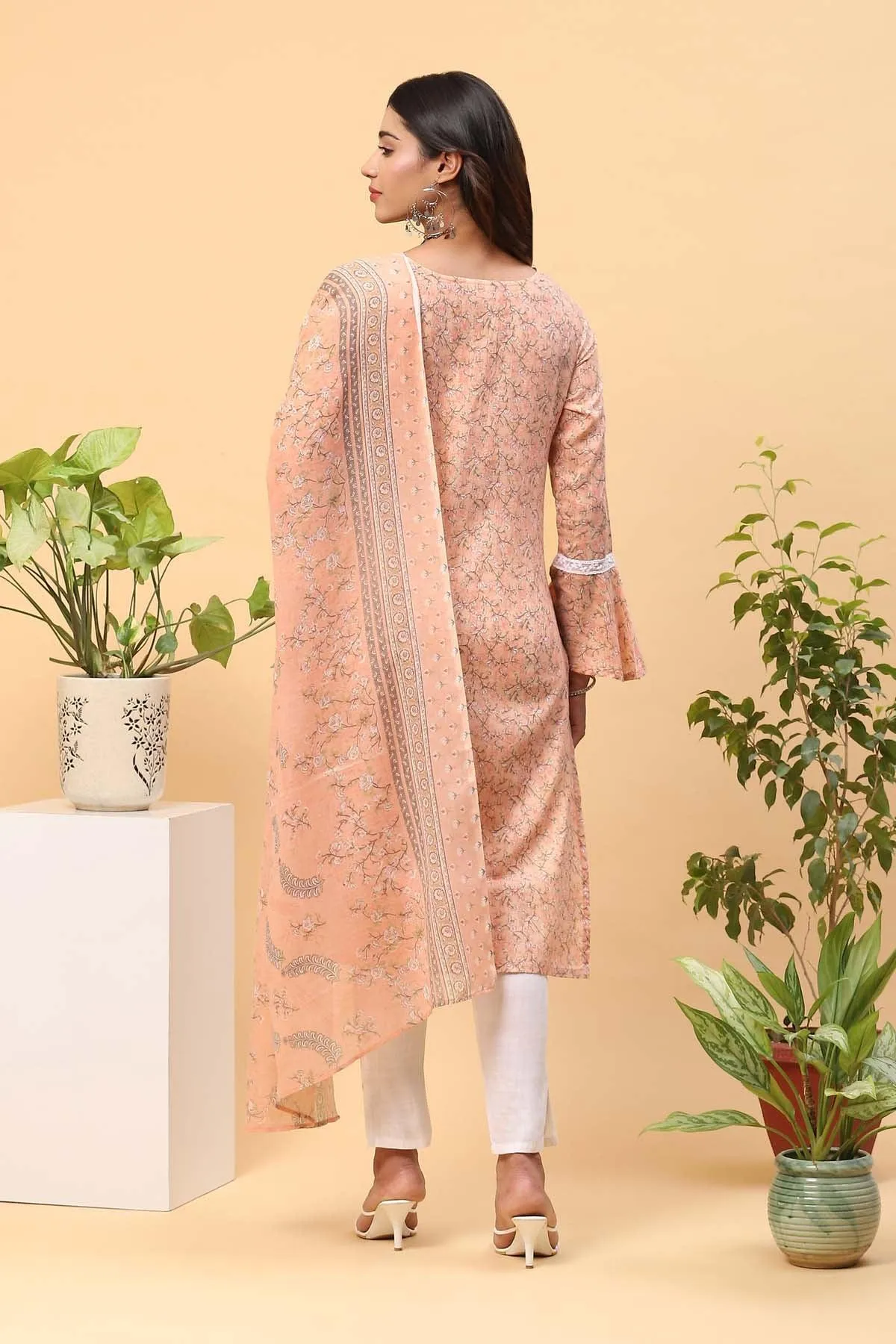 Pihu Coral Peach Digital Print Kurta Set