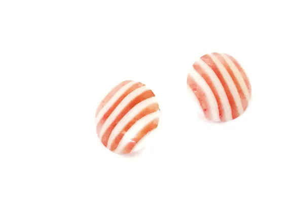 Pink & Cream Pin Stripe Lucite Disc Stud Earrings