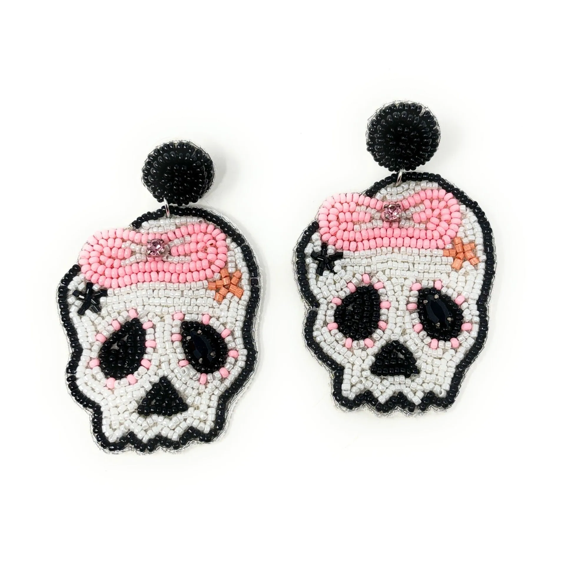 Pink Bow Skull Beaded Earrings