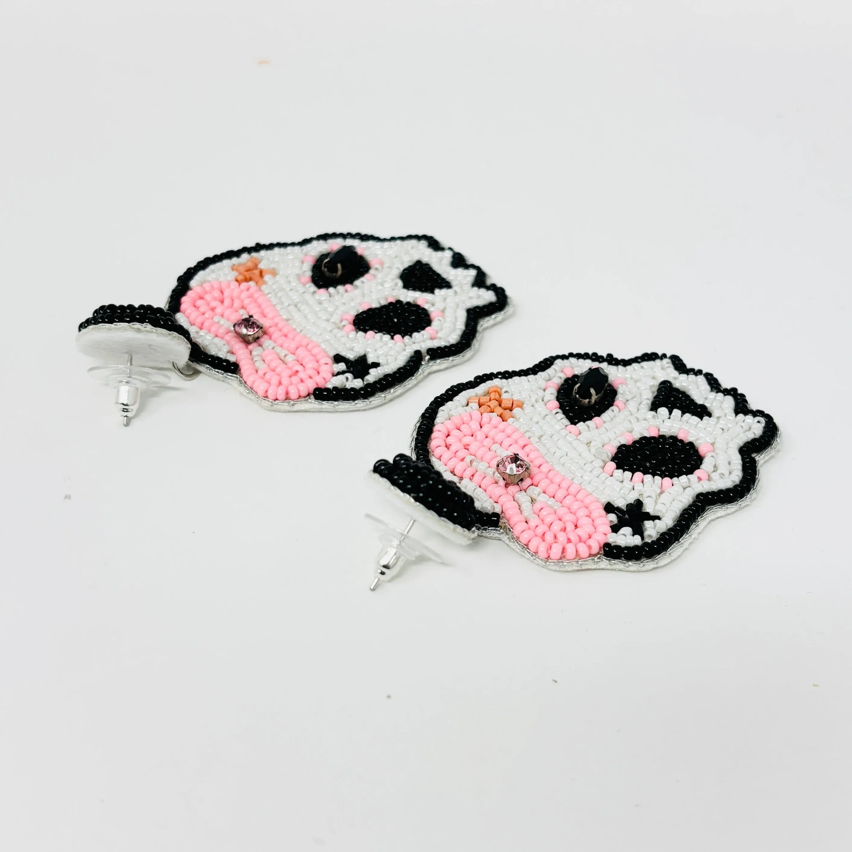 Pink Bow Skull Beaded Earrings