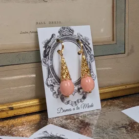 Pink Coral and Filigree Teardrop Earrings