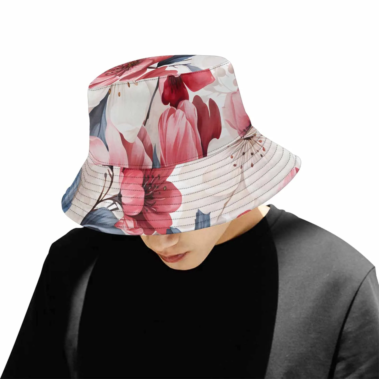 Pink Floral  Unisex Summer Single-Layer Bucket Hat