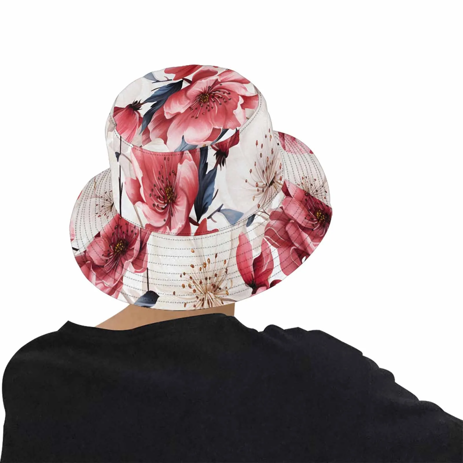 Pink Floral  Unisex Summer Single-Layer Bucket Hat