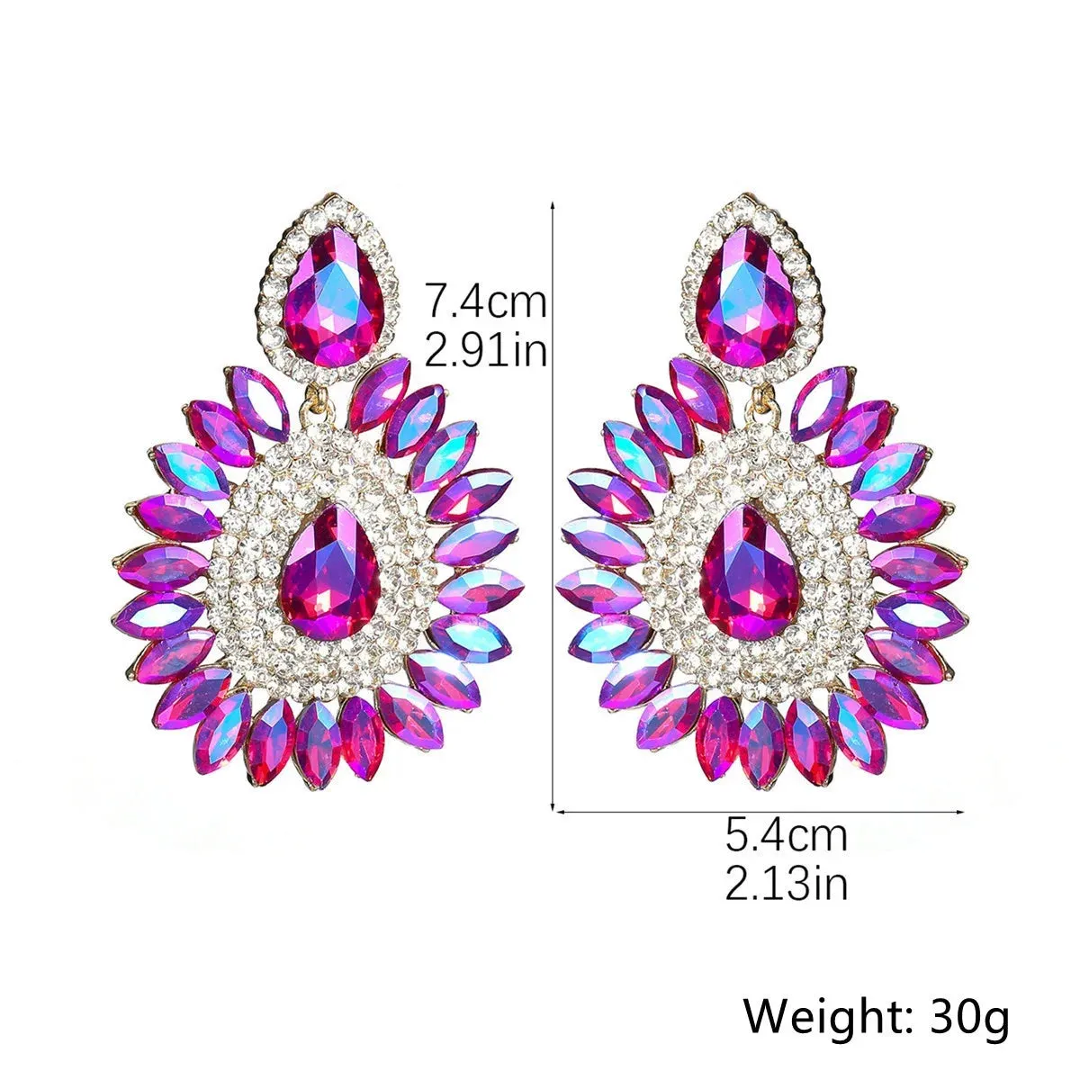 Pink Flower Crystal Rhinestone Water Drop Earrings Geometric Fashion Jewelry for Women