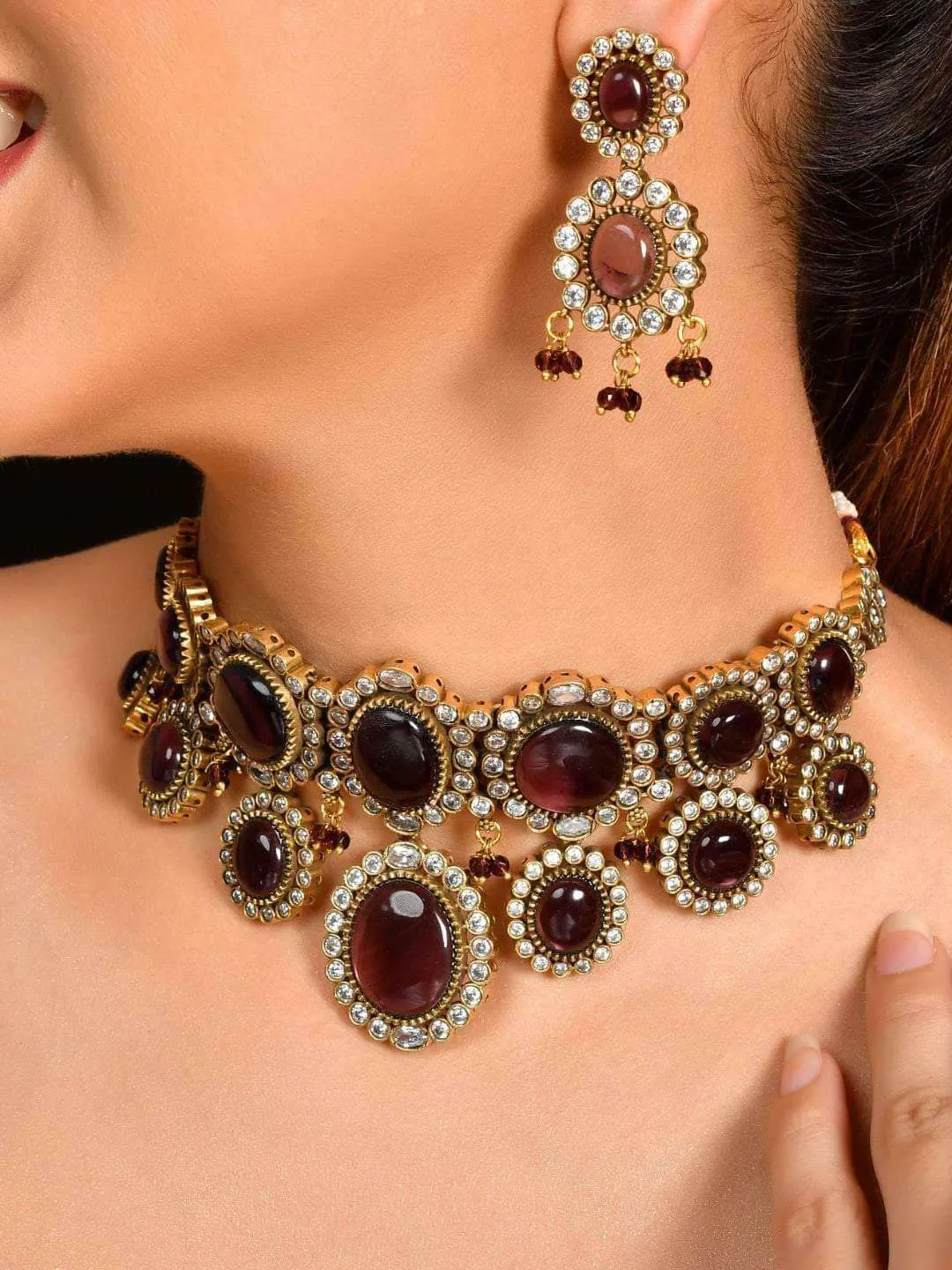 Pink Kundan Pearl Necklace Set