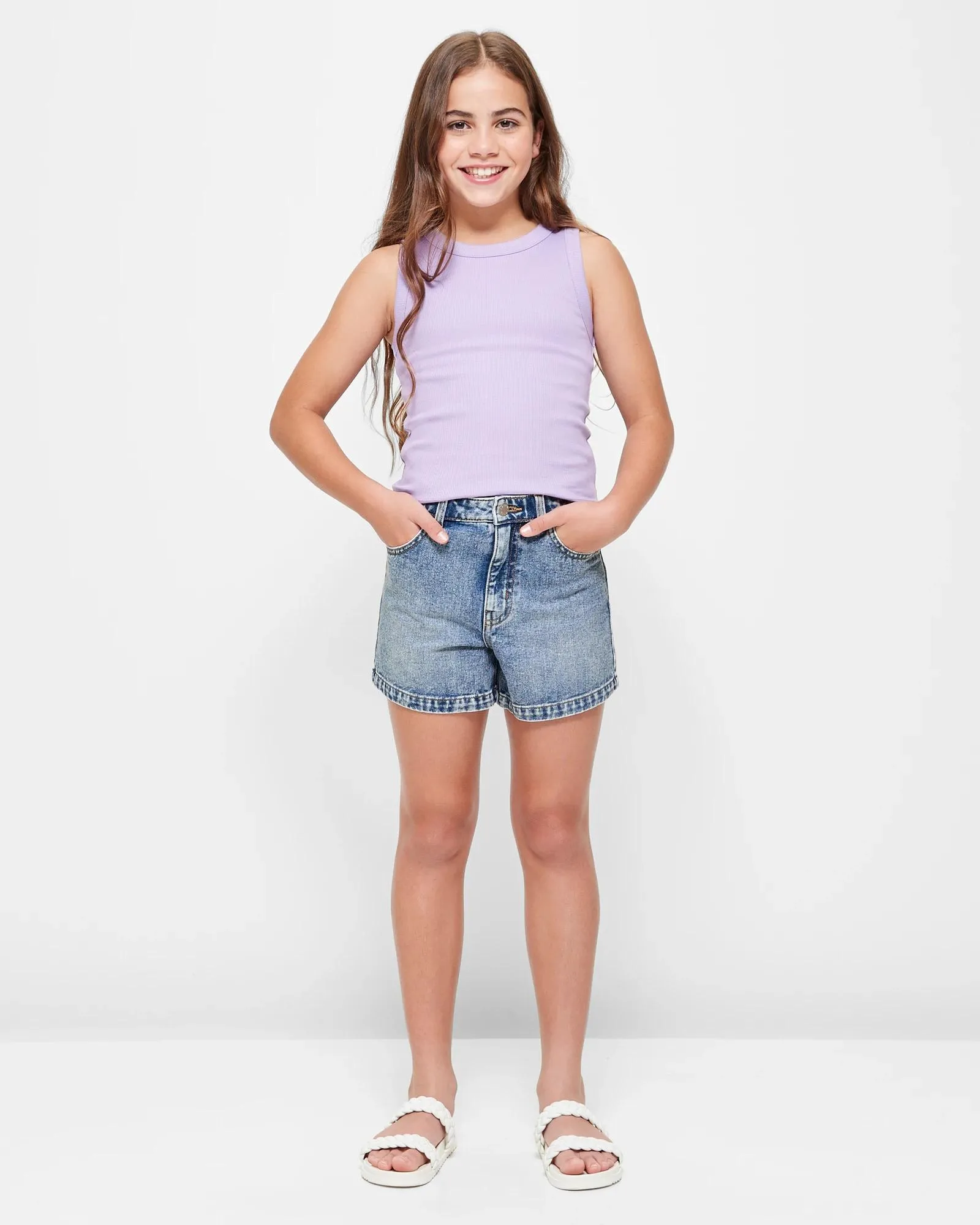 popular  Girls Denim Shorts - Mid Wash