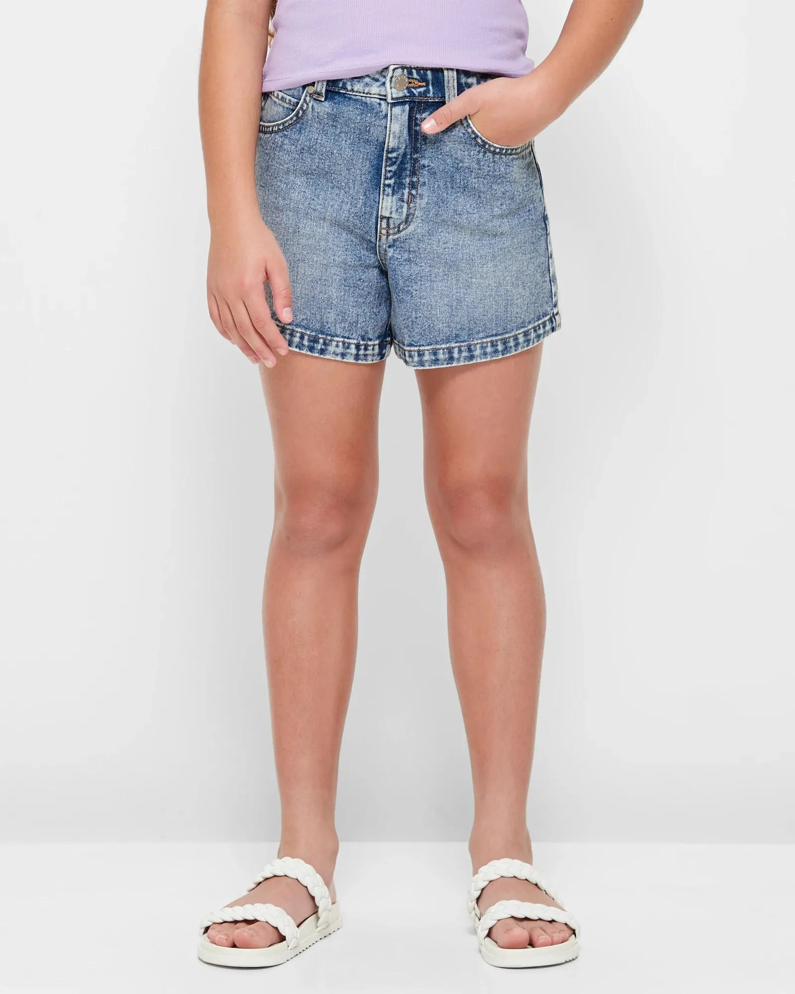 popular  Girls Denim Shorts - Mid Wash