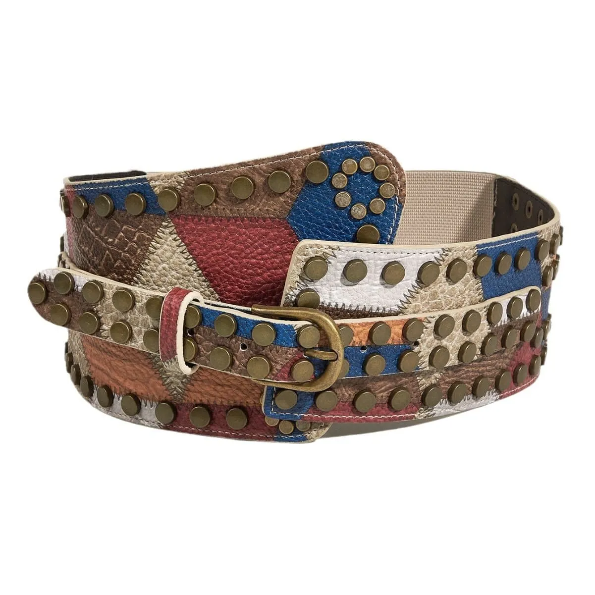 PU leather buckle adjustable patchwork belt