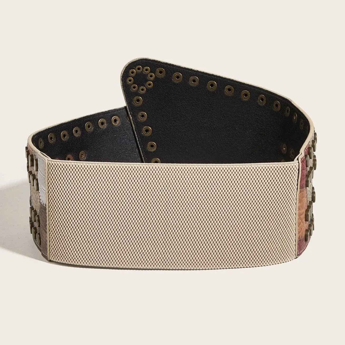 PU leather buckle adjustable patchwork belt