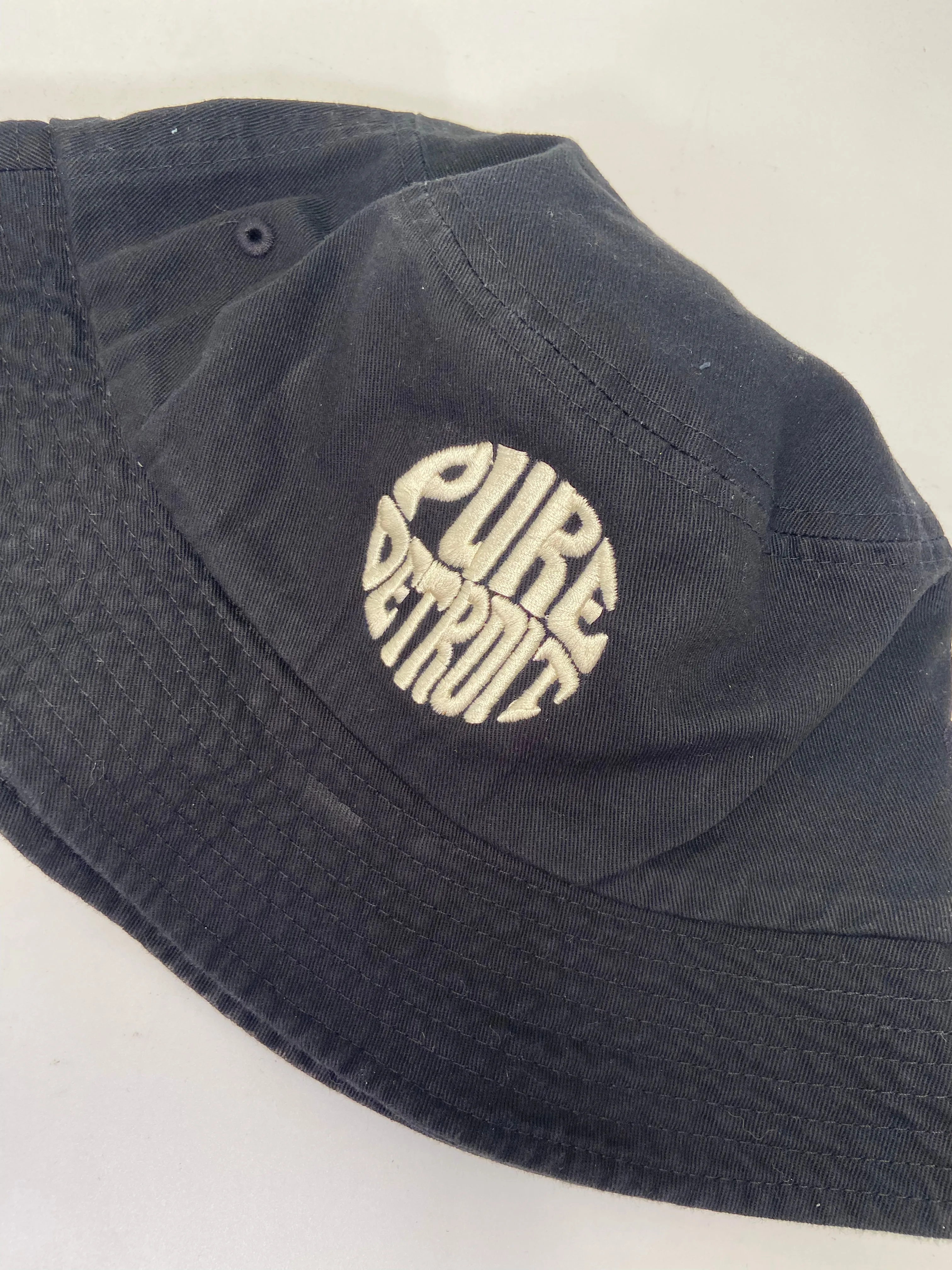 Pure Detroit Retro Bucket Hat/ Unisex / Cream   Black