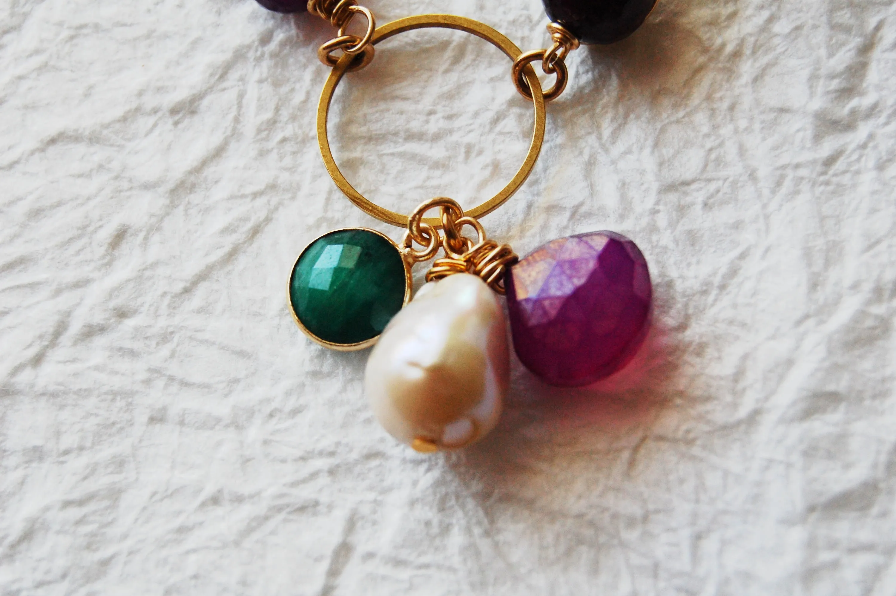 Purple Agate Hand Wire-wrapped Jade Mystic Amethyst Baroque Pearl Bead charms bracelet, E04176 Violet Lotus