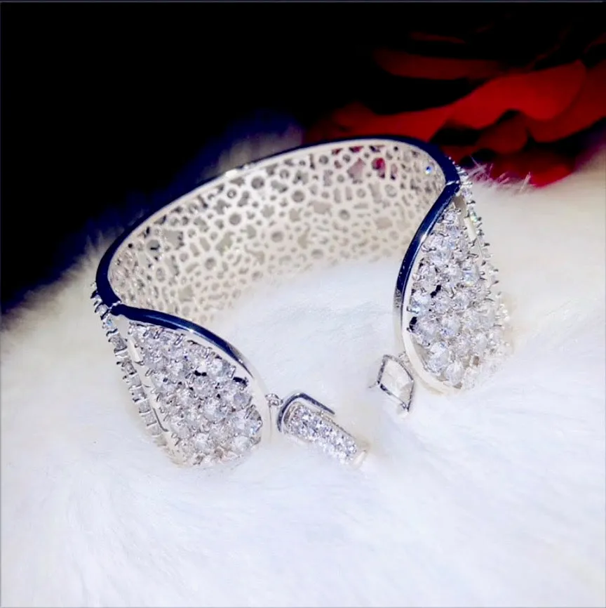 "Hannah" - Cubic Zirconia Bridal Cuff Bracelet