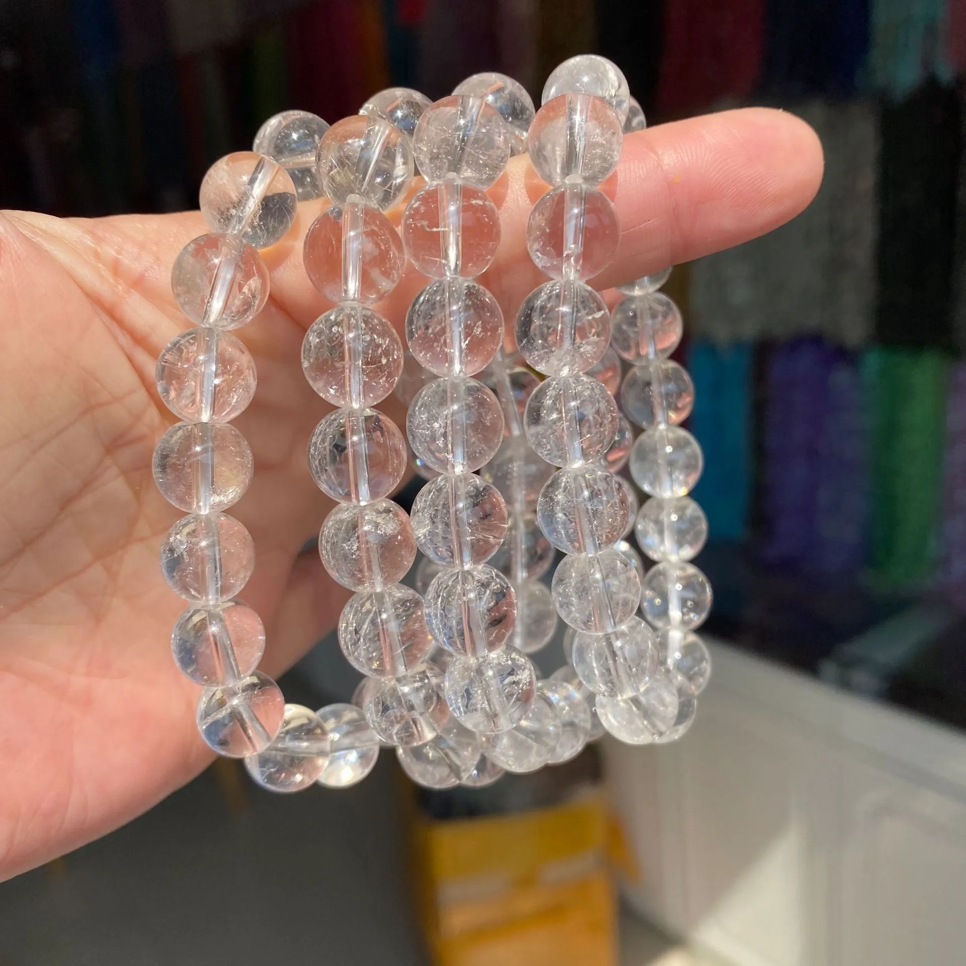 Real Clear Quartz Beaded Elastic Bracelet – Healing Crystal Jewelry for Men & Women