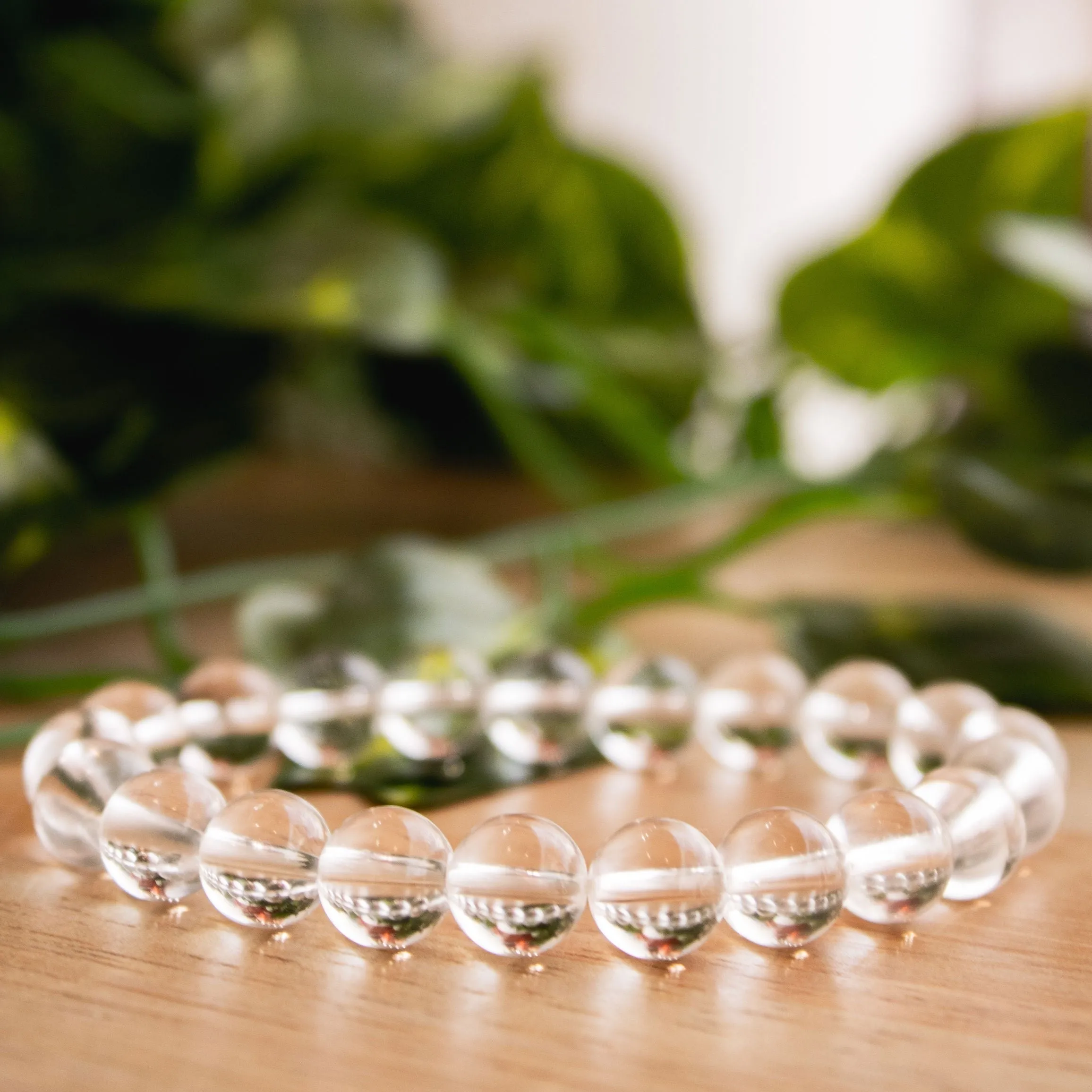 Real Clear Quartz Beaded Elastic Bracelet – Healing Crystal Jewelry for Men & Women