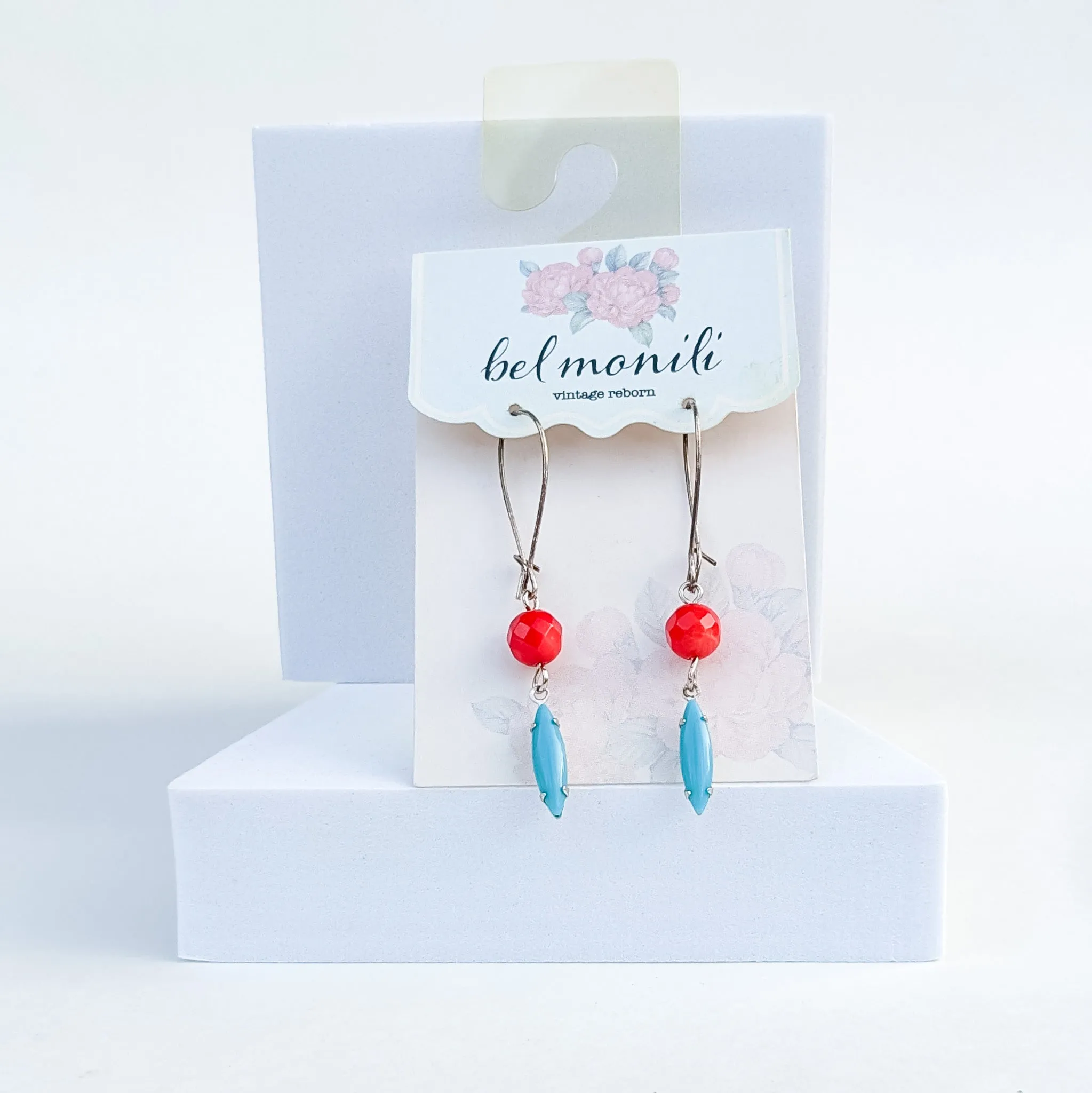 Red and turquoise drop earrings