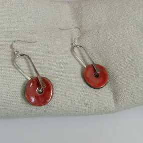 Red Artisan Handmade Earrings Raku Glaze Sterling Silver