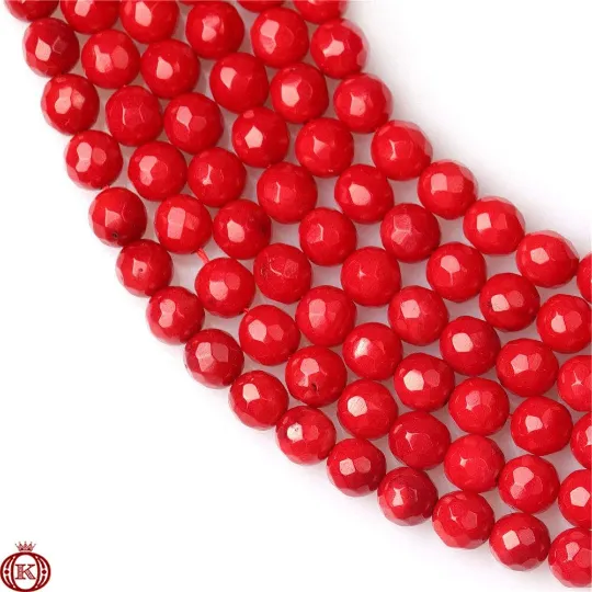 Red Bamboo Coral Beads Faceted