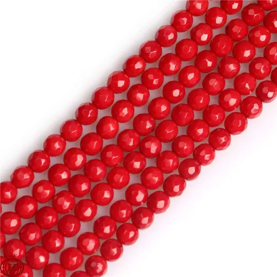 Red Bamboo Coral Beads Faceted