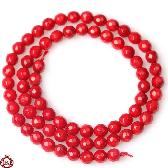 Red Bamboo Coral Beads Faceted