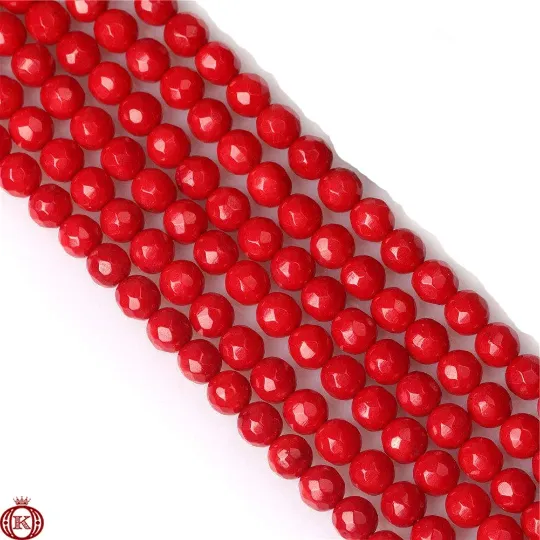 Red Bamboo Coral Beads Faceted