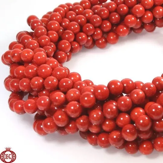 Red Bamboo Coral Beads Smooth Round