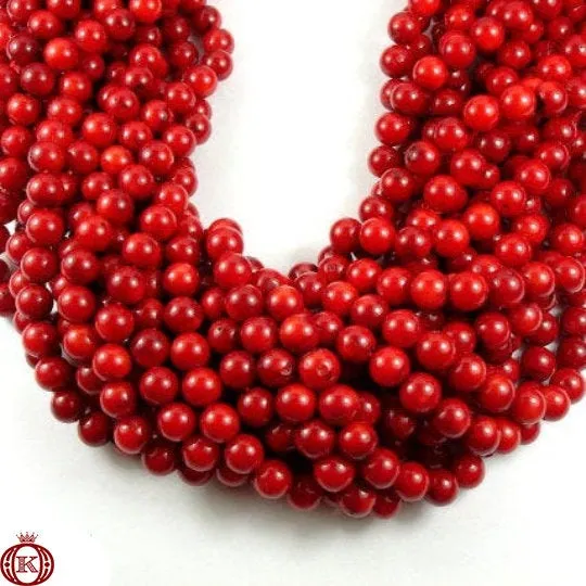 Red Bamboo Coral Beads Smooth Round