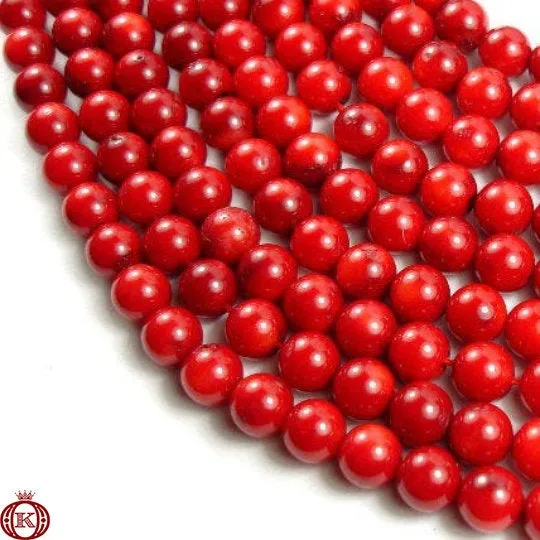 Red Bamboo Coral Beads Smooth Round