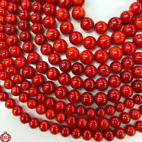 Red Bamboo Coral Beads Smooth Round