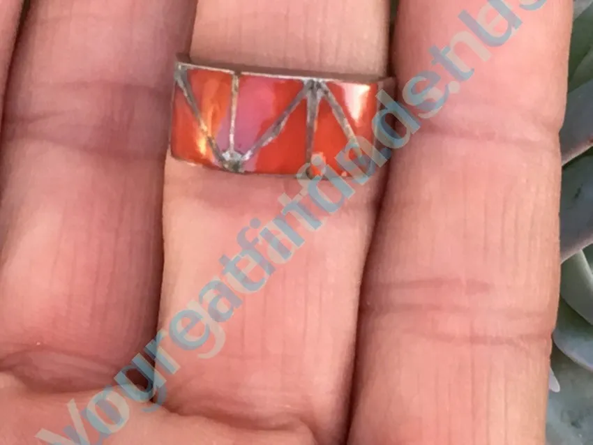 Red Coral Channel Inlay Ring Sterling Silver Size: 6.25