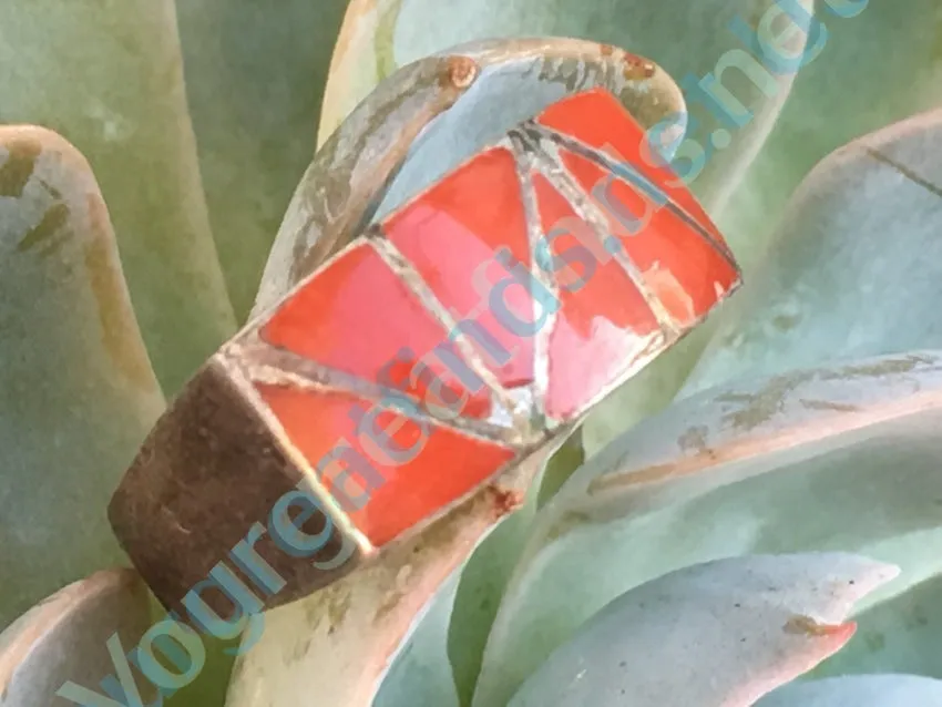 Red Coral Channel Inlay Ring Sterling Silver Size: 6.25