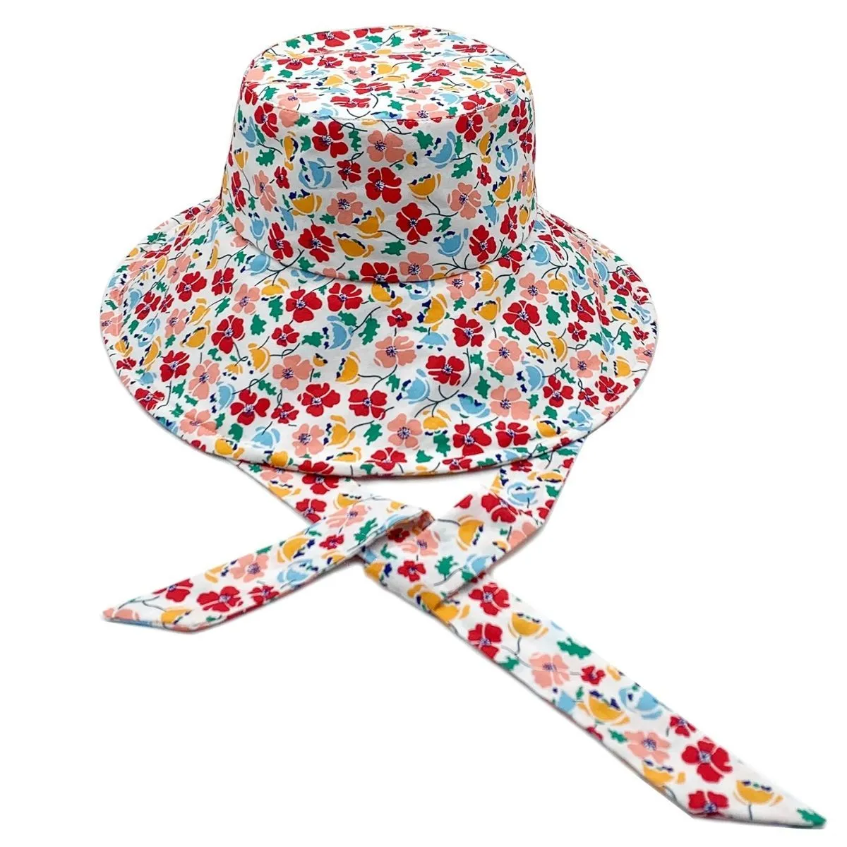 Red Floral Chin Tie Bucket Hat