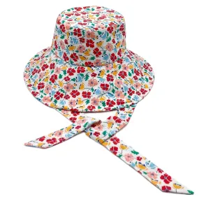 Red Floral Chin Tie Bucket Hat