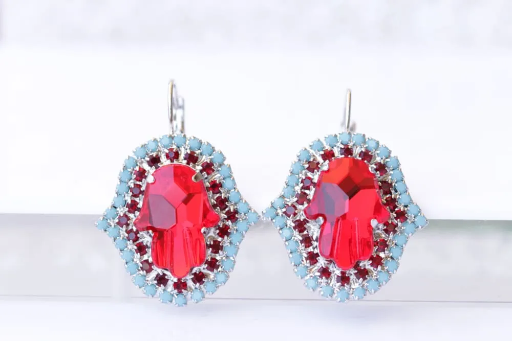 RED HAMSA EARRINGS