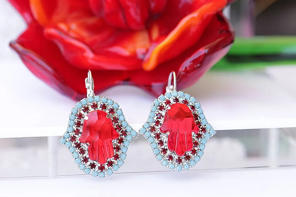 RED HAMSA EARRINGS