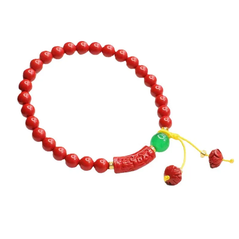 Red Lotus Cinnabar Bracelet with Sterling Silver Beads