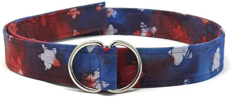 Red White and Blue Batik d-ring belt by Oliver Green with white stars