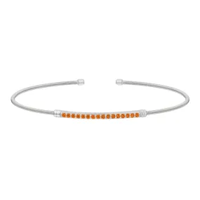 Rhodium Finish Sterling Silver Cable Cuff Bracelet with Simulated Citrine Birth Gems - November