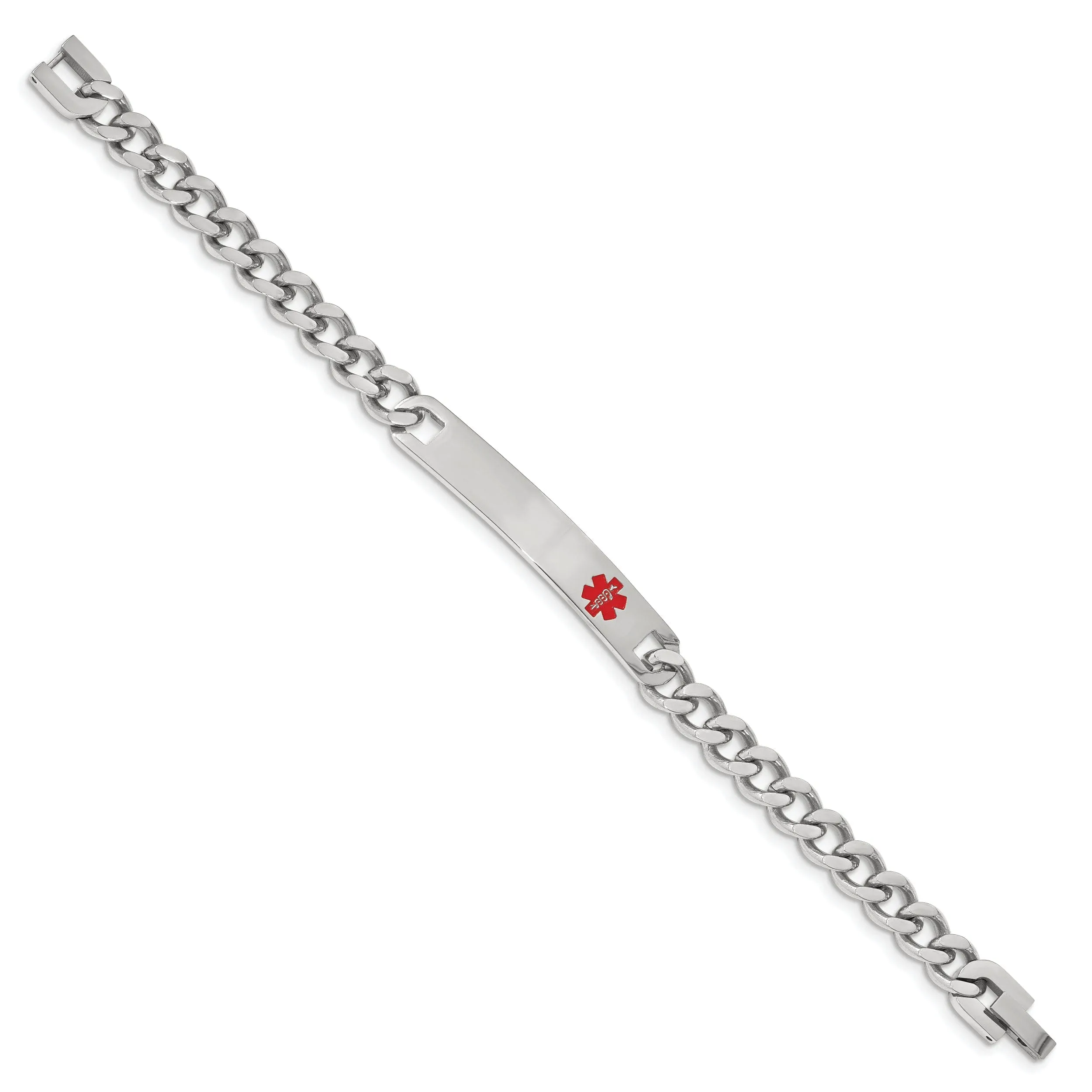 Rhodium Plated Small Red Epoxy Medical ID Bracelet