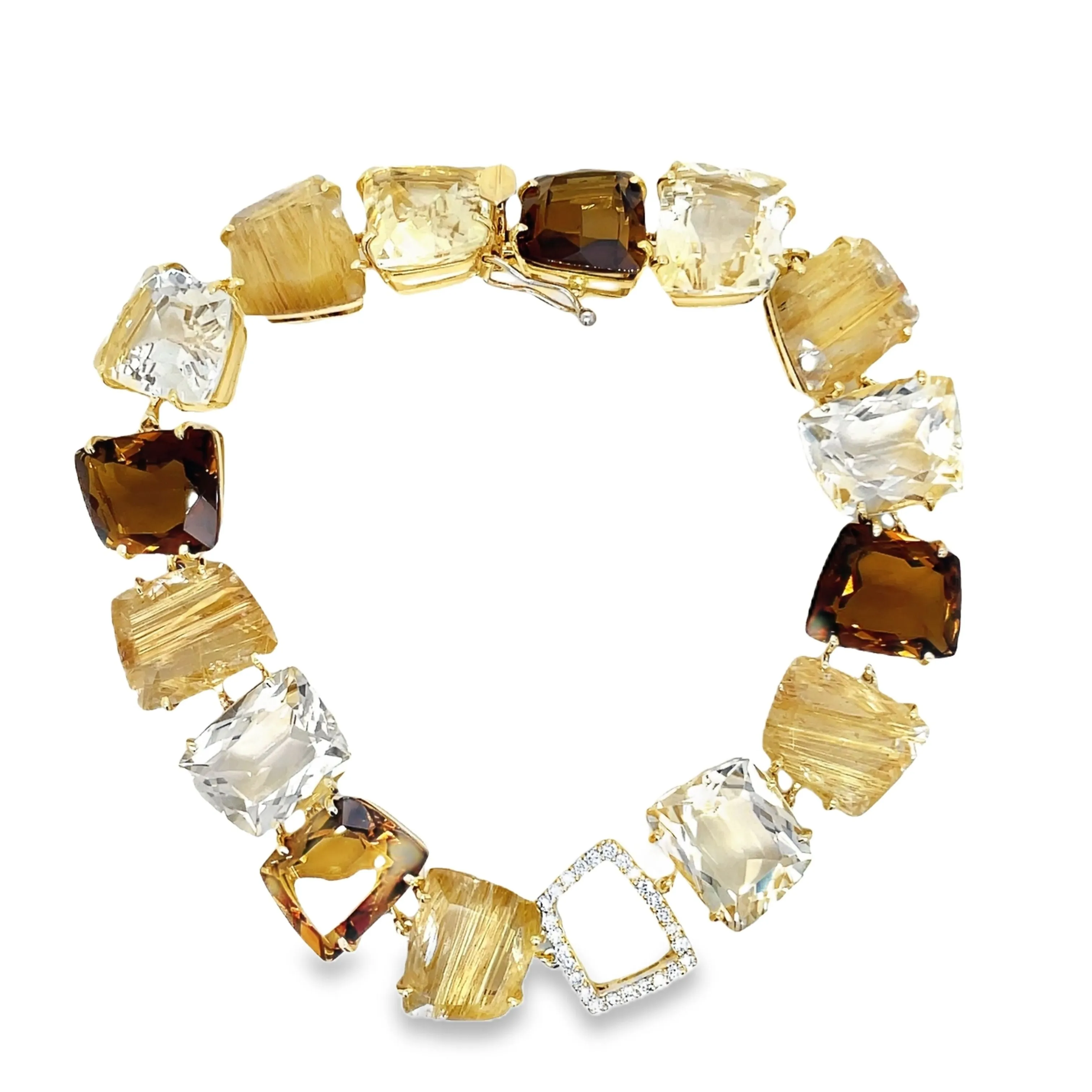 Ritulated Quartz, Citrine and Whisky Citrine & Diamond bracelet