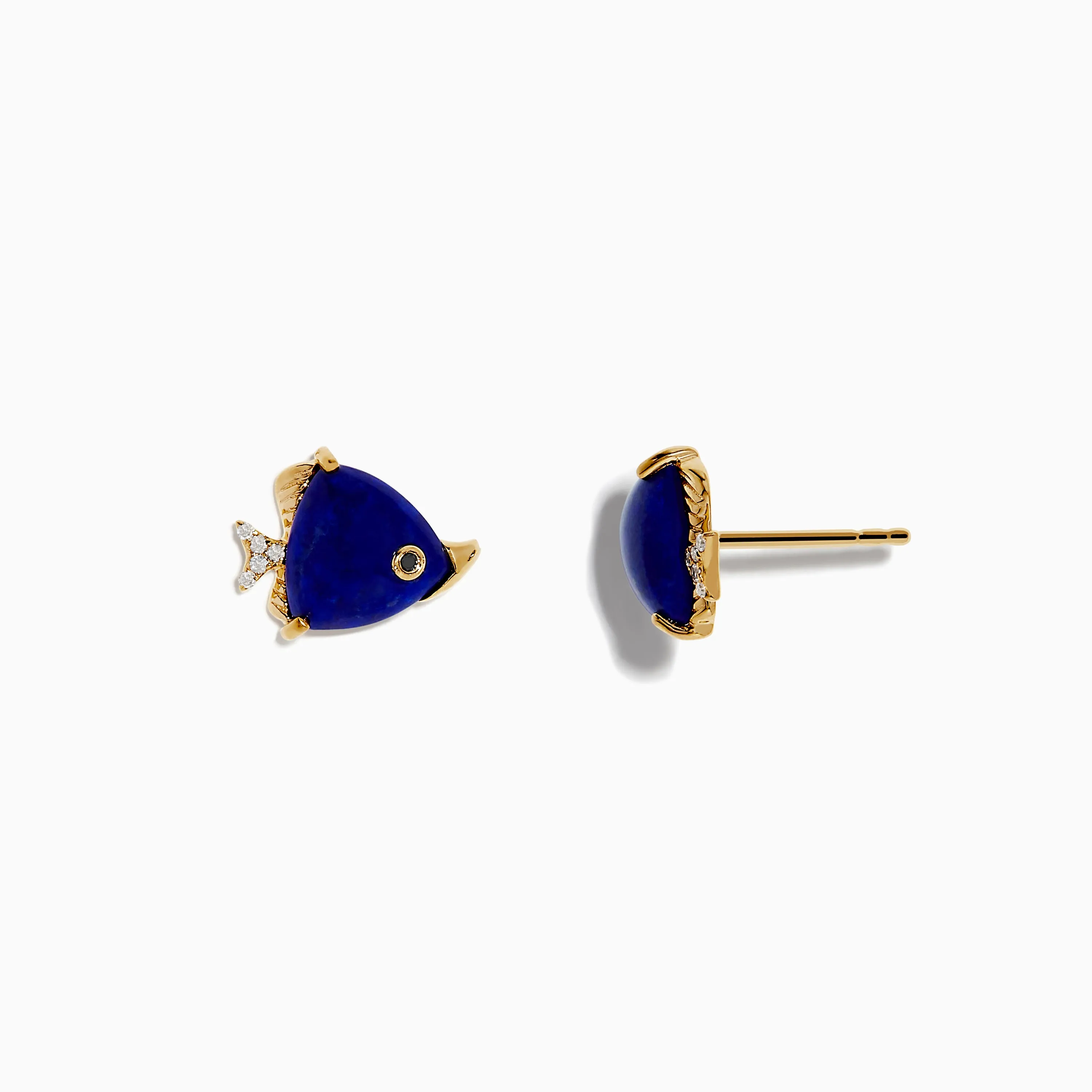 Seaside 14K Yellow Gold Lapis and Diamond Fish Earrings