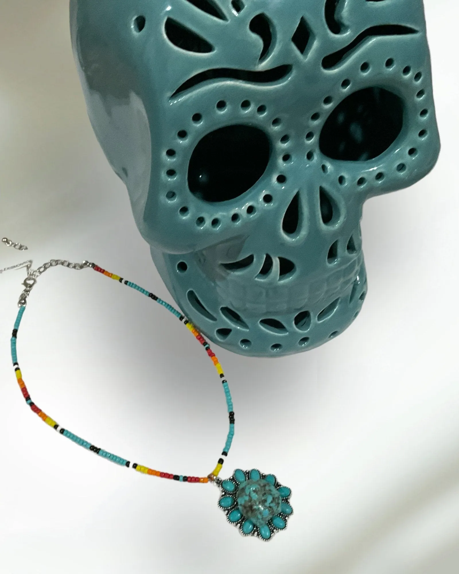 Serape Turquoise Pendant Beaded Choker Set