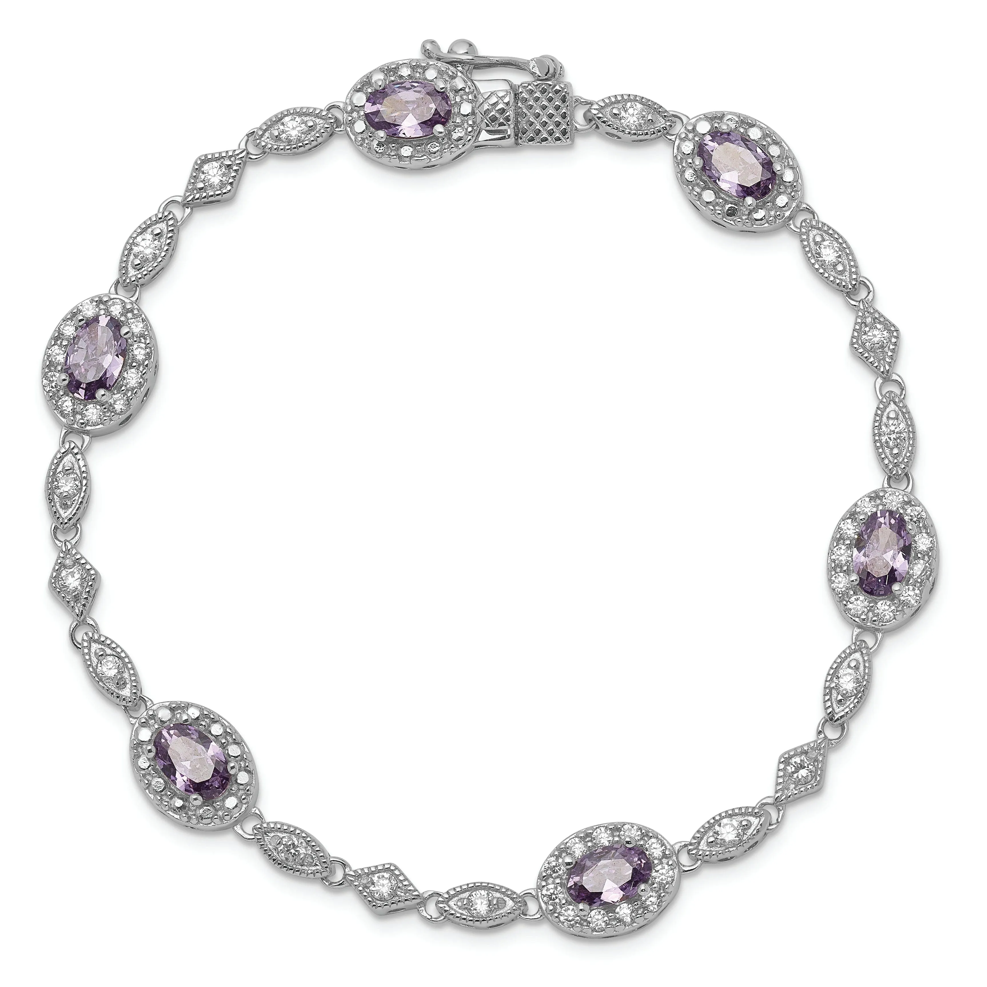 Silver DC Purple Clear Cubic Zirconia Bracelet