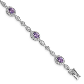 Silver DC Purple Clear Cubic Zirconia Bracelet