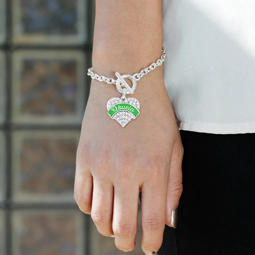 Silver Emerald Green Abuela Pave Heart Charm Toggle Bracelet