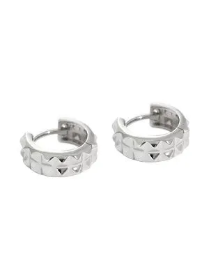 Silver Hoop Earrings, 925 Sterling Silver Chunky Edgy Metal Spikes Huggie Hoop Earrings