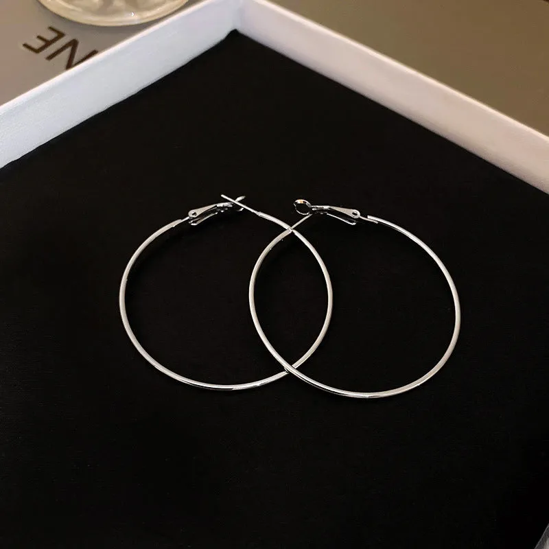 Silver needle large hoop earrings Internet celebrity drop glazed plain hoop earrings for women French style high-end hoop earrings