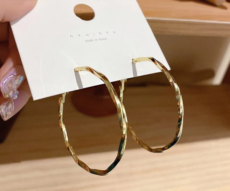 Silver needle large hoop earrings Internet celebrity drop glazed plain hoop earrings for women French style high-end hoop earrings