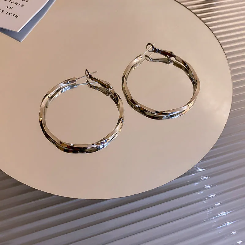 Silver needle large hoop earrings Internet celebrity drop glazed plain hoop earrings for women French style high-end hoop earrings