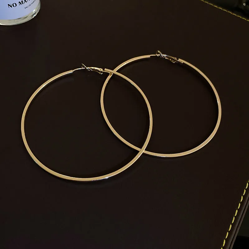 Silver needle large hoop earrings Internet celebrity drop glazed plain hoop earrings for women French style high-end hoop earrings